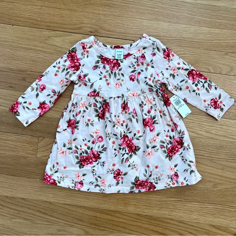 [3 for $15] NWT OLD NAVY Floral Cotton Long Sleeve Dress (12-18 Months)